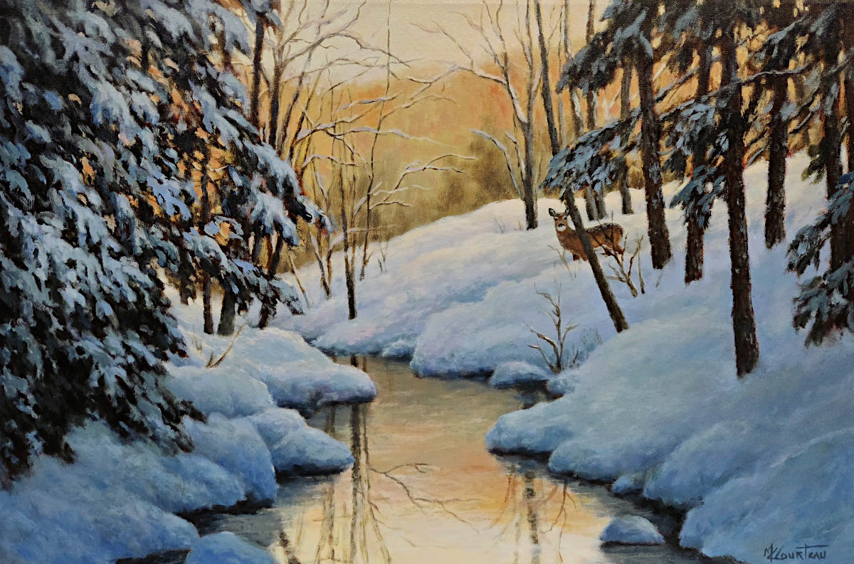 Marie-Claude Courteau - Belle visite au ruisseau 20x30