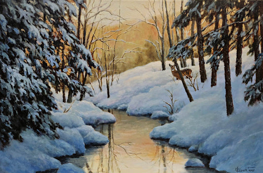 Marie-Claude Courteau - Belle visite au ruisseau 20x30