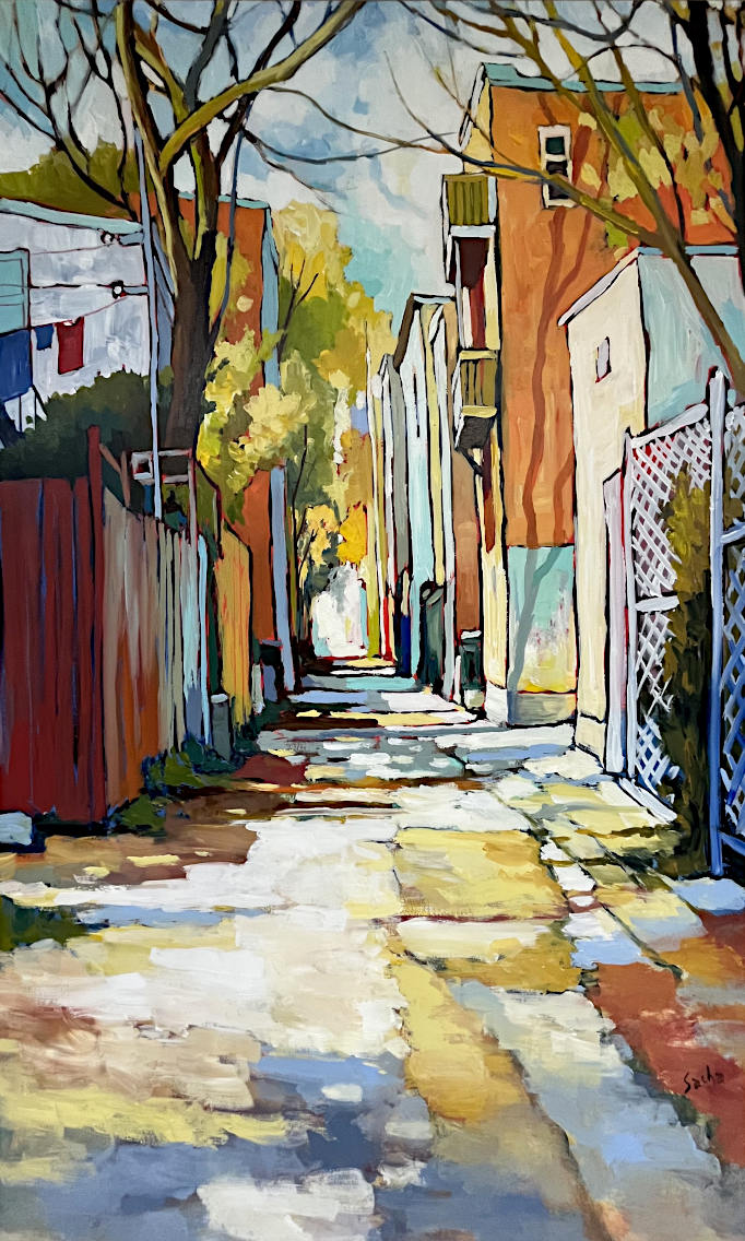 Sacha Barrette - Ombre d'arbe sur la façade, 60x36