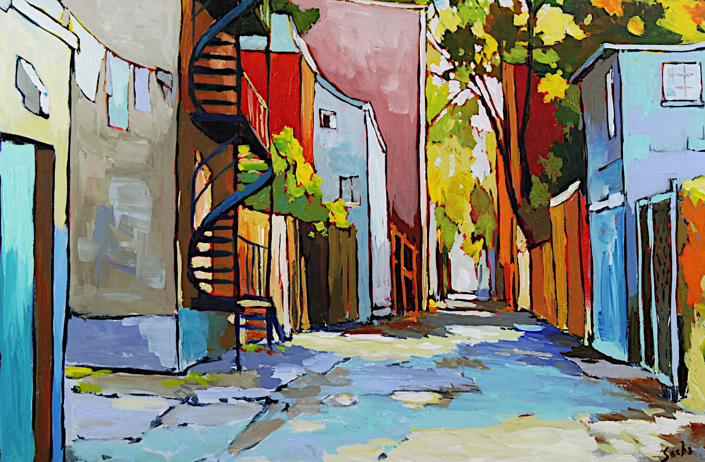 Sacha Barrette - Alley Way and Blue Stairs 24x36
