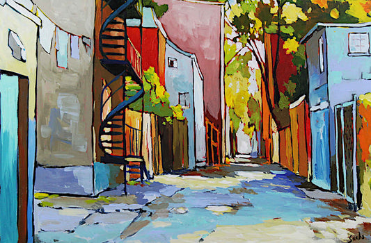 Sacha Barrette - Alley Way and Blue Stairs 24x36