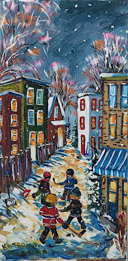 Katerina Mertikas - Hockey in an Alley 24x12