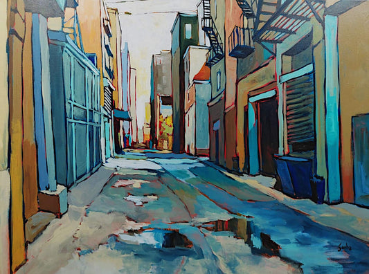 Sacha Barrette - Ruelle Industrielle en Ombres Colorées 36x48