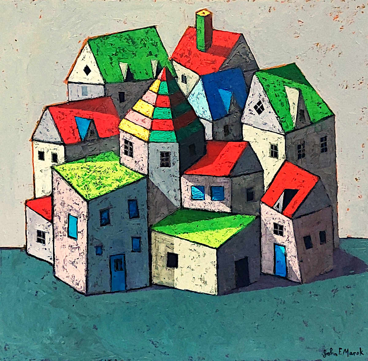 John Marok - Colourful Refuge 20x20