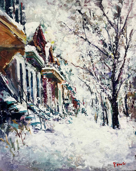 Pei Yang - Snow Covered Sidewalk 30x24