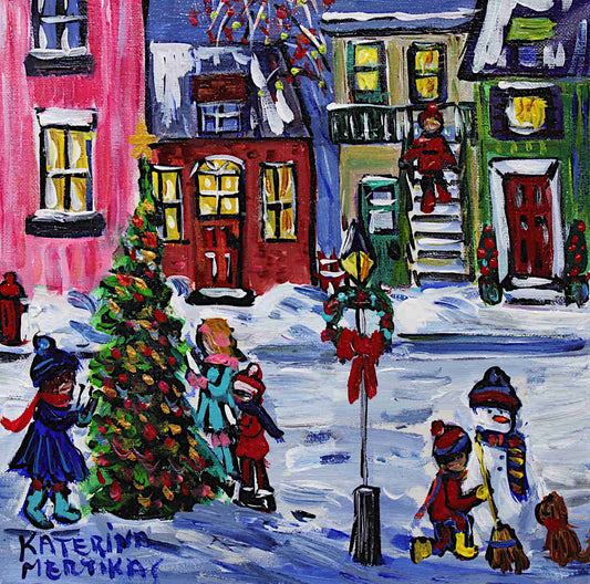 Carollers by the Christmas Tree 12x12