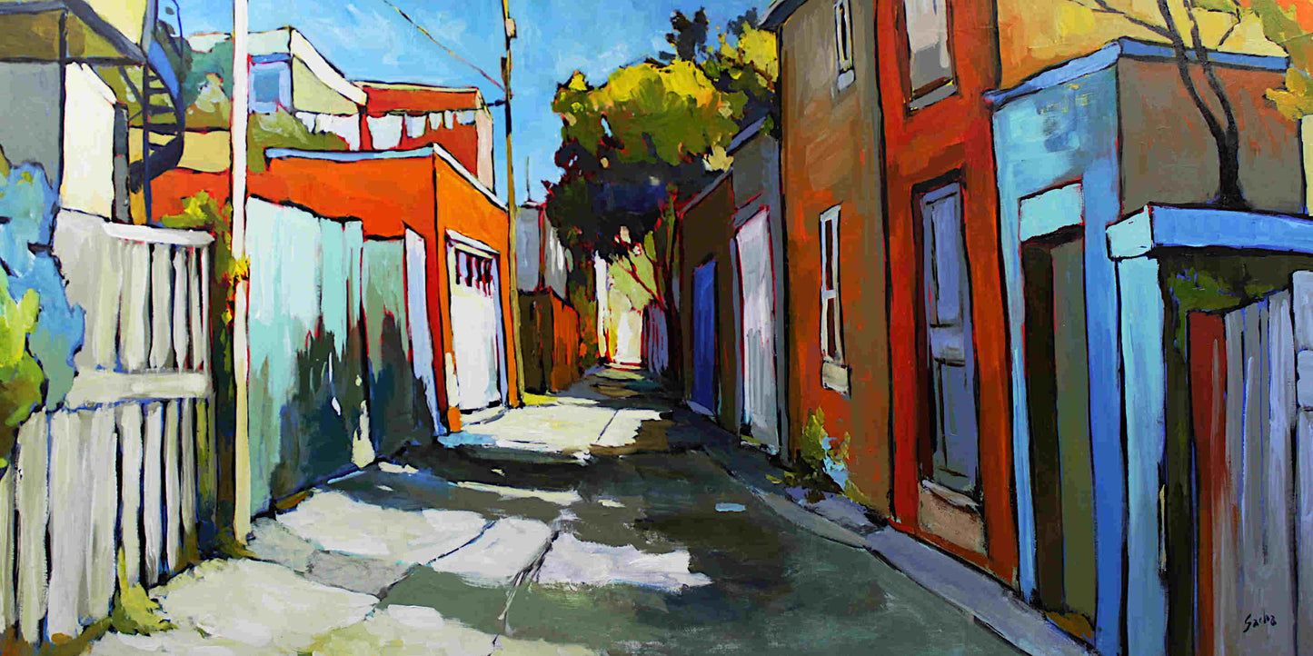 Ruelle au ciel bleu d'automne 30x60